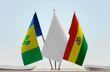 Flags of Saint Vincent and the Grenadines and Bolivia with a white flag in the middle