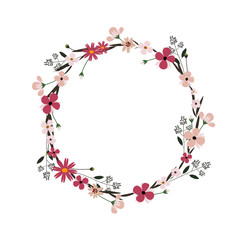 Vector flower wreath. Floral frame for greeting, invitation, wedding cards design.