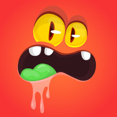 Cool Cartoon Red Monster Face. Vector Halloween illustration
