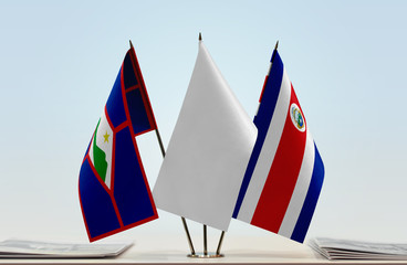 Flags of Sint Eustatius and Costa Rica with a white flag in the middle