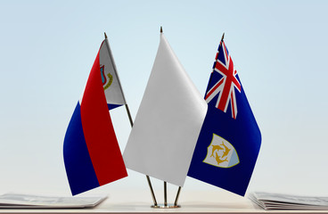 Flags of Sint Maarten and Anguilla with a white flag in the middle