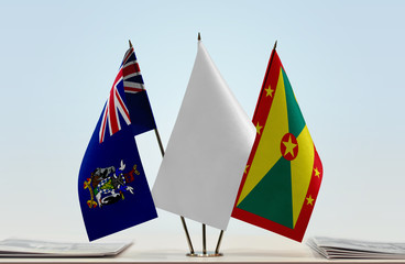 Flags of South Georgia and Sandwich and Grenada with a white flag in the middle