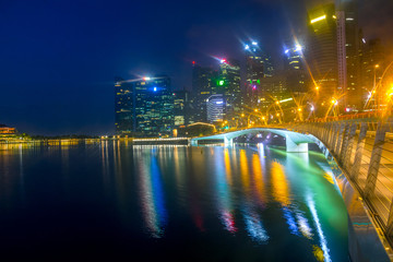 Fototapeta na wymiar Night Marina Bay of Singapore with Light Mist