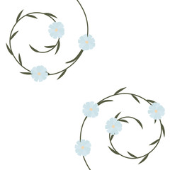 Vector floral corners. Floral decorations.  Ornament of blue flowers on white background