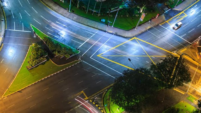 Crossroad Traffic On Night Time 4K Time Lapse (looping)