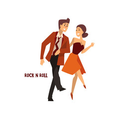 Professional dancer couple dancing rock and roll, pair of young man and woman dressed in elegant clothing performing dance vector Illustration on a white background