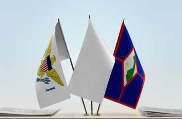 Flags of U.S. Virgin Islands and Sint Eustatius with a white flag in the middle