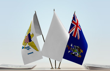 Flags of U.S. Virgin Islands and South Georgia and Sandwich Islands  with a white flag in the middle