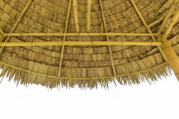 The wooden huts in a rice field View under the roof