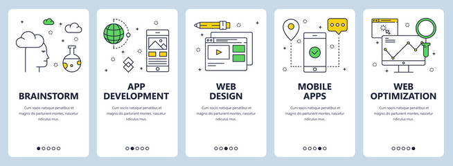 Vector modern thin line web development concept banner set