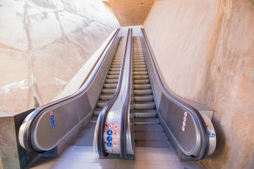 concrete design and modern escalator of Recaredo, public pedestrian access to go up to the upper...