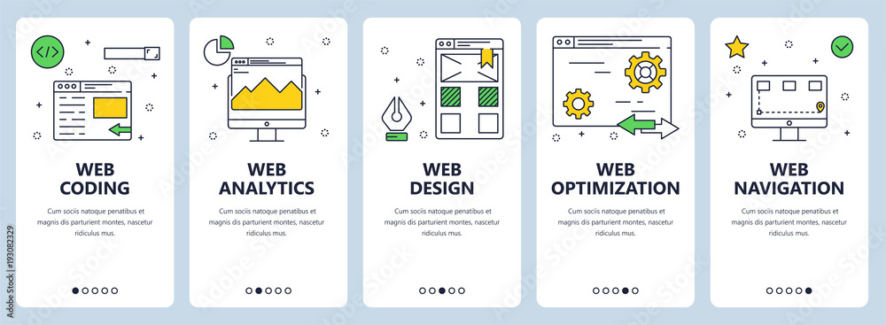 Poster vector modern thin line web coding concept banner set