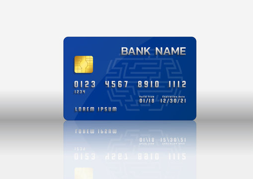 Credit card blue template isolated on grey background, Abstract design for business, 