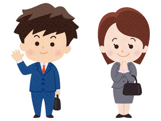 Obraz premium バッグを持ったスーツの男性と女性