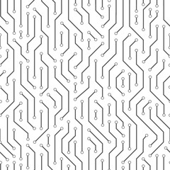 Technology seamless pattern from line connections. Abstract information connectivity background. IT-development conception. Neural structure. Vector illustration