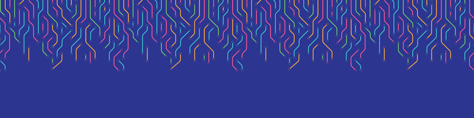 Technology background from colored lines connections for web-site header. Abstract information connectivity background. IT-development conception. Neural structure. Vector illustration