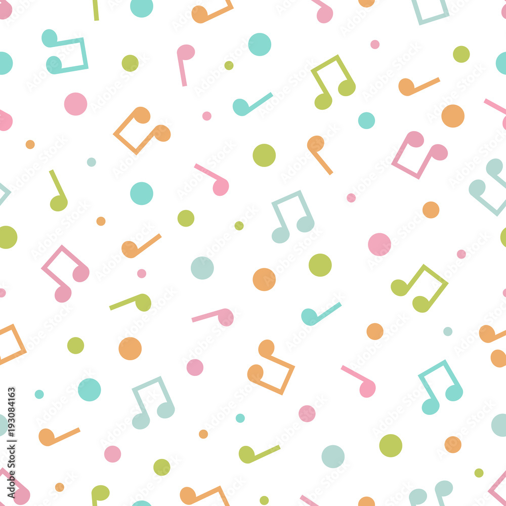 Wall mural vector illustration of seamless pattern of multicolored music notes and circles