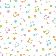 Vector illustration of seamless pattern of multicolored music notes and circles