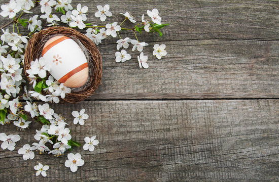 Easter eggs and spring  blossom