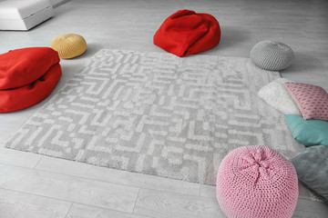 Poufs in room prepared for group psychotherapy session