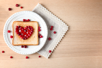 Delicious toast with sweet jam on plate
