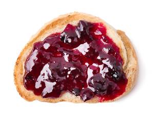 Delicious toast with sweet jam on white background