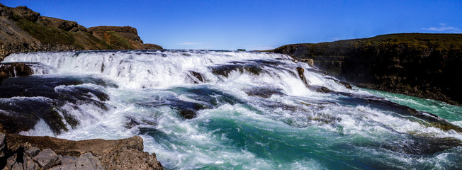 Panorama of the beautiful Gullfoss waterfall in Iceland 11.06,2017