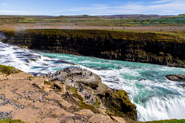 Tourists at the waterfall Gullfoss in Iceland 11.06,2017