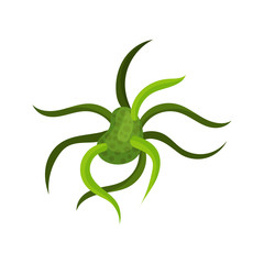 Green virus or bacteria. Molecular biology. Science icon. Dangerous unicellular microorganism. Flat vector element for educational book, infographic, poster or brochure