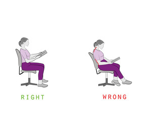 posture while reading a book sitting on a chair. vector illustration.