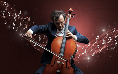 Lonely composer playing on cello