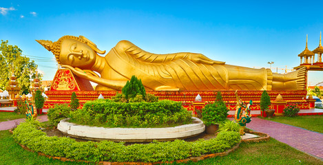 Reclning Buddha. Vientiane, Laos. Panorama