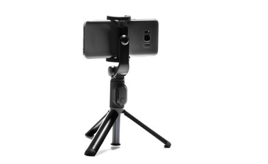 smart phone and tripod isolated on white background