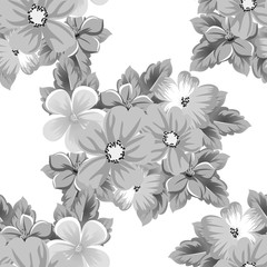abstract seamless black and white pattern of flowers. For design of cards, invitations, greeting for birthday, Valentine's Day, wedding, party, celebration.