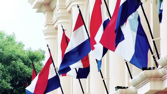 Paraguay Flags in a Building of Asuncion, Paraguay
