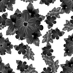 abstract black and white seamless pattern of flowers. For design of cards, invitations, greeting birthday, party, wedding, Valentine's day. On textiles, Wallpaper.