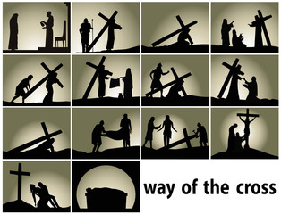 Abstract religious background with Way of the Cross stations