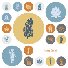 Diwali. Indian Festival Icons