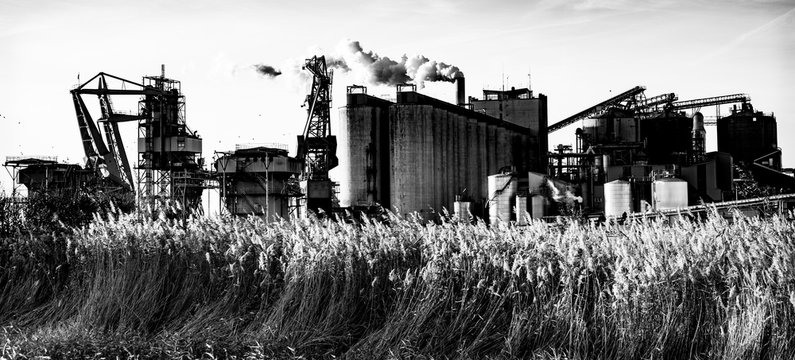 Smoke billowing from a factory