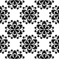 Black floral seamless pattern on white background
