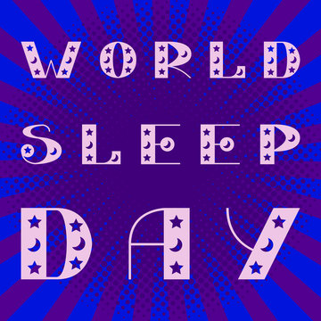 World Sleep Day. Stars and moon. Pop art style.