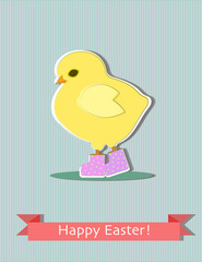 Easter greeting card with cute yellow chick