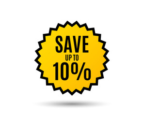 Save up to 10%. Discount Sale offer price sign. Special offer symbol. Star button. Graphic design element. Vector