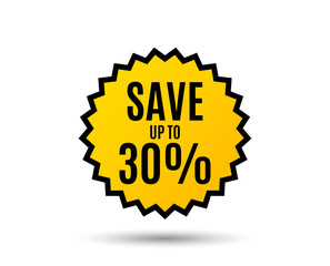 Save up to 30%. Discount Sale offer price sign. Special offer symbol. Star button. Graphic design element. Vector