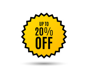 Up to 20% off Sale. Discount offer price sign. Special offer symbol. Save 20 percentages. Star button. Graphic design element. Vector