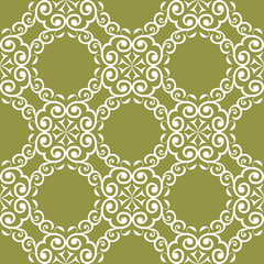 White floral seamless design on olive green background