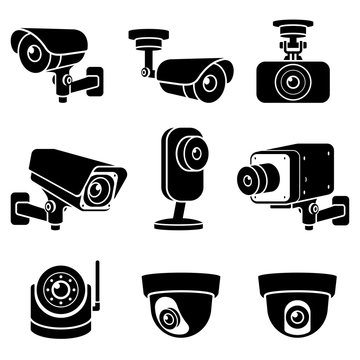CCTV camera icons. Vector illustrations.