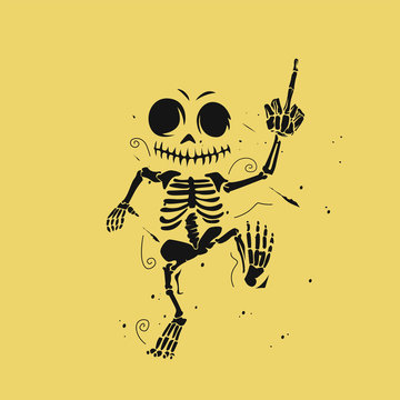 Human dancing skeleton on golden background vector illustration.