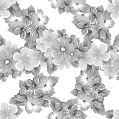 abstract seamless black and white pattern of flowers. For design of cards, invitations, greeting for birthday, Valentine's Day, wedding, party, celebration.