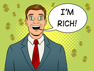 Businessman with dollar sign in eyes pop art